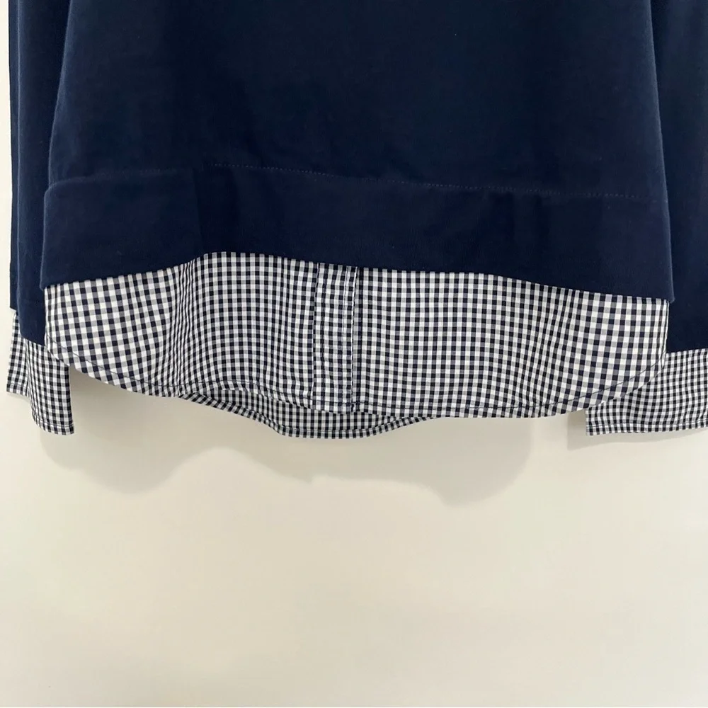 J.Crew Mercantile Navy Gingham Check Shirttail Hem Top